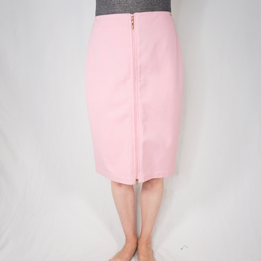 ST. JOHN Solid Pink Pencil Zipper Midi Skirt Sz 6